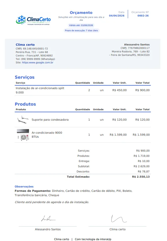 PDF de Orçamento interaUp