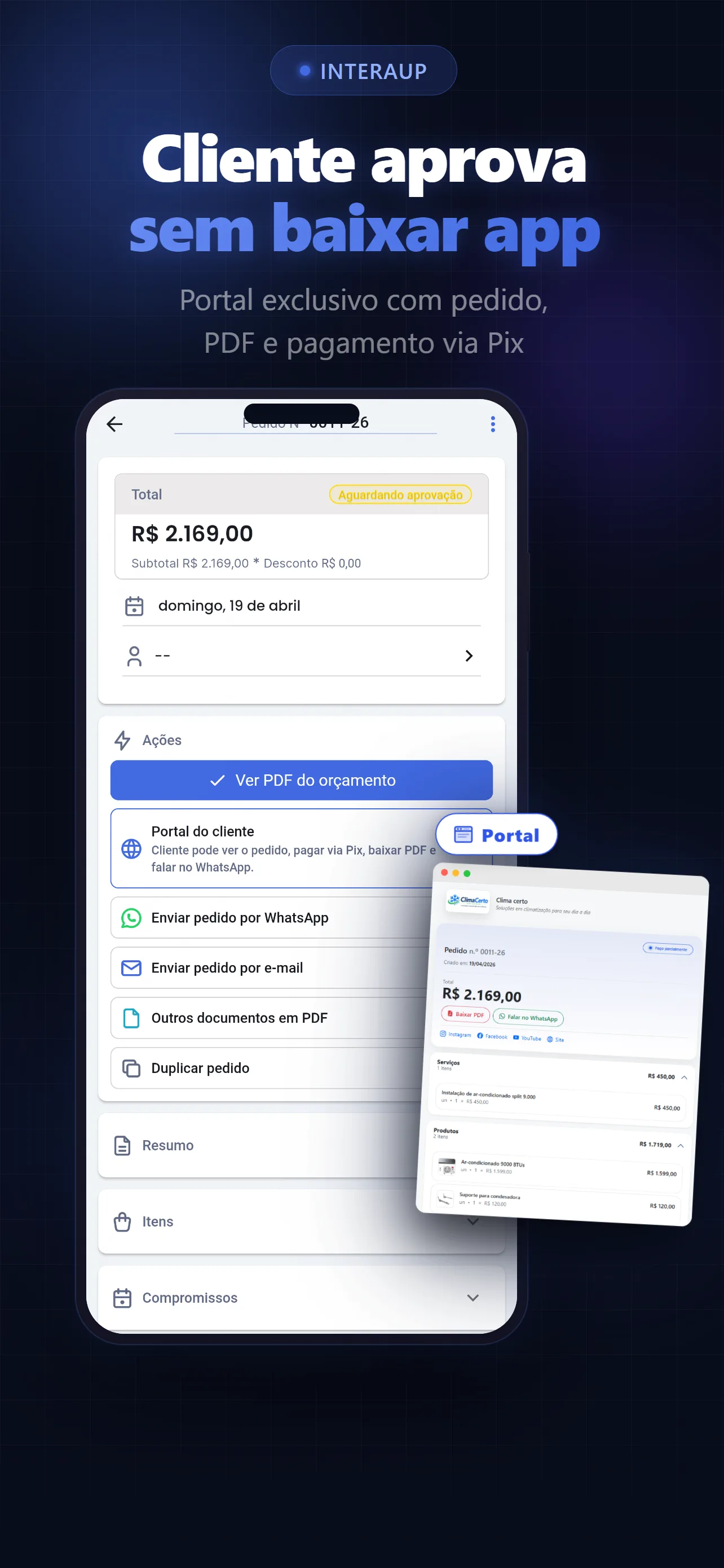 Aprovação de orçamento online pelo cliente — InteraUp