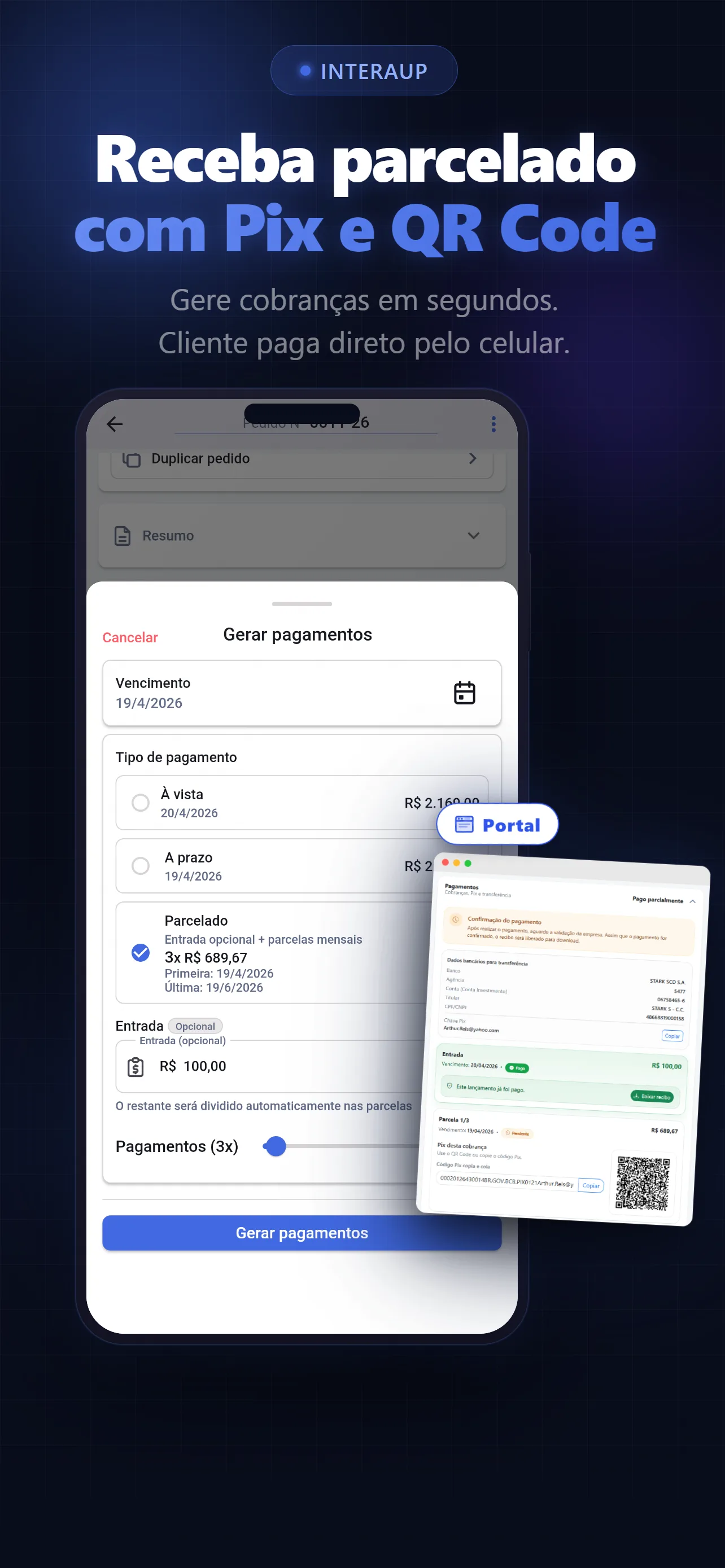 Pagamento via Pix no orçamento para prestador de serviço — InteraUp