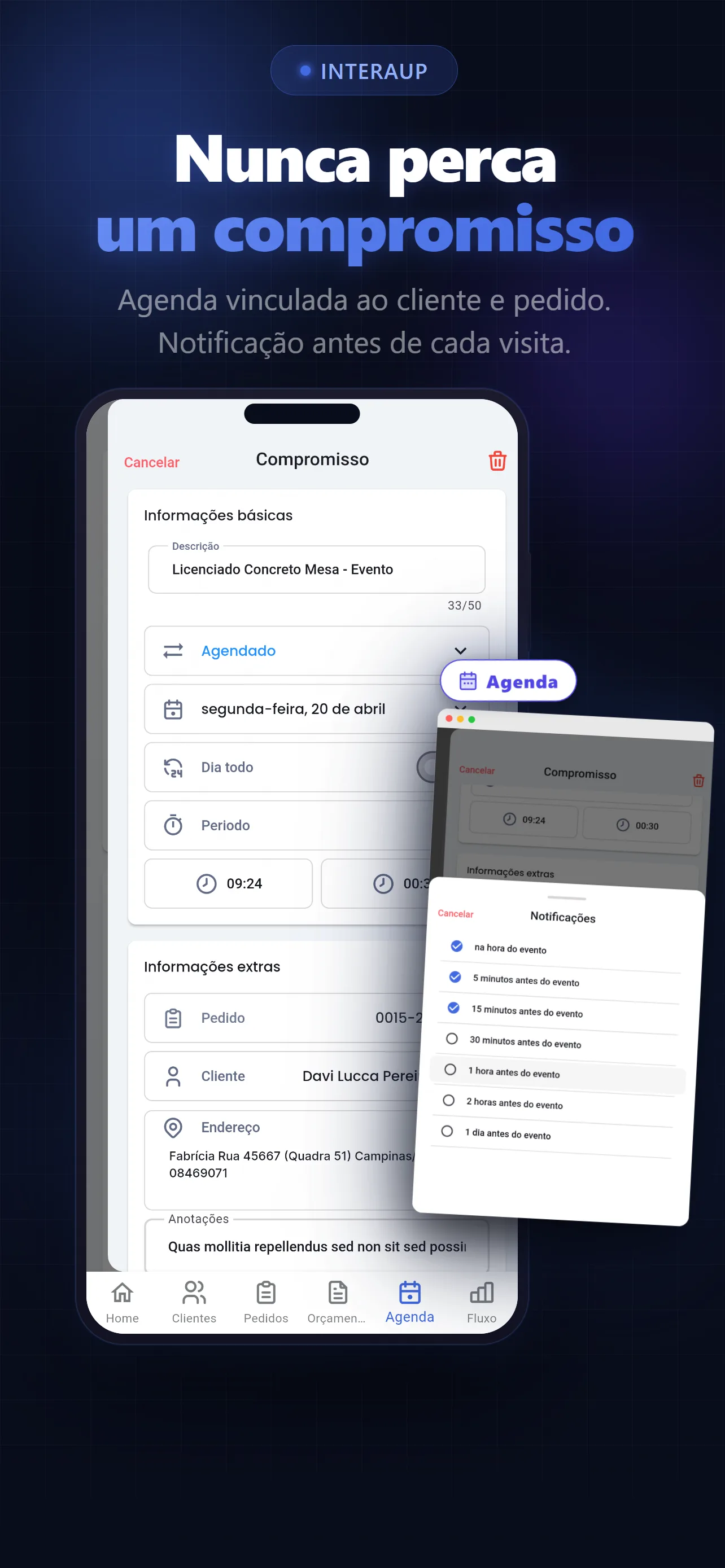 Agenda de serviços para autônomo e prestador — InteraUp
