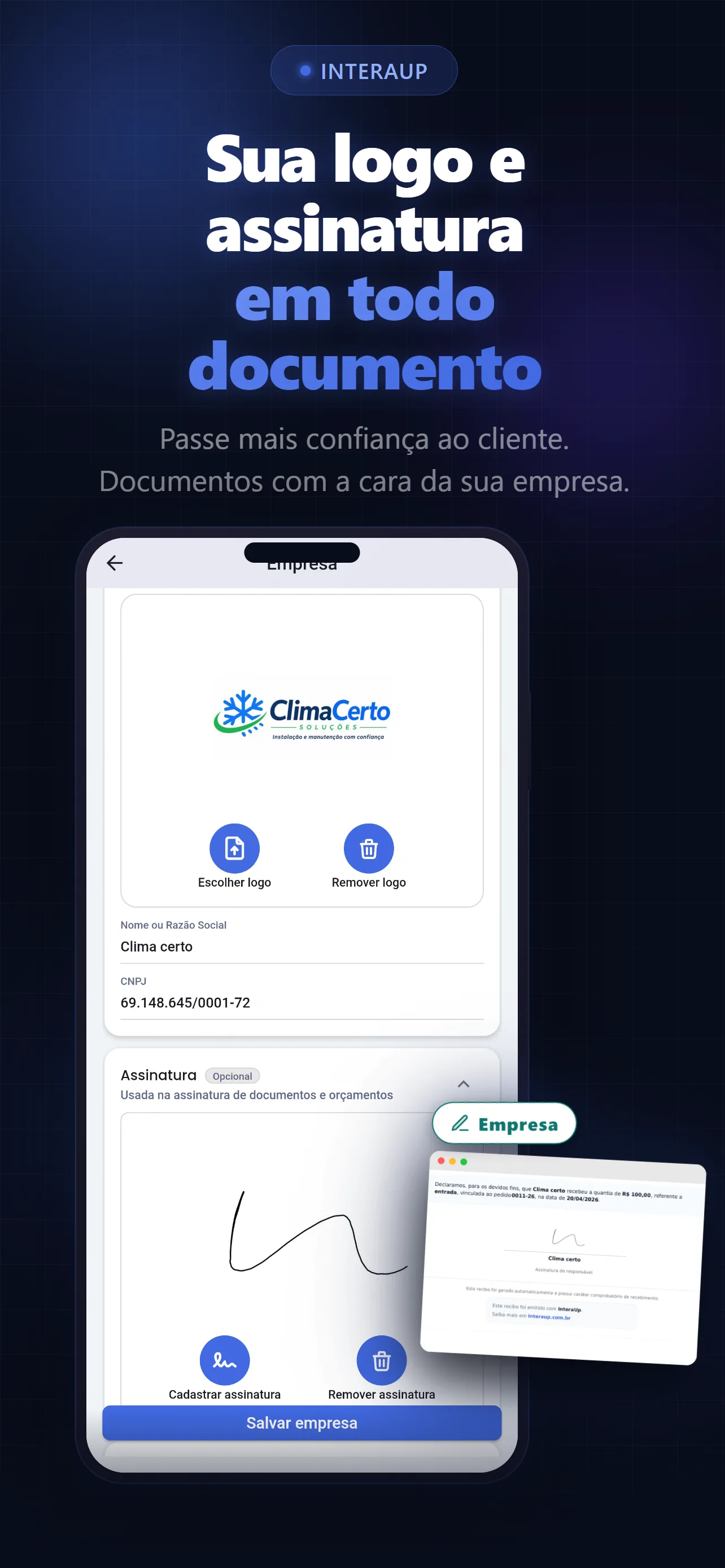PDF de orçamento profissional com logo da empresa — InteraUp